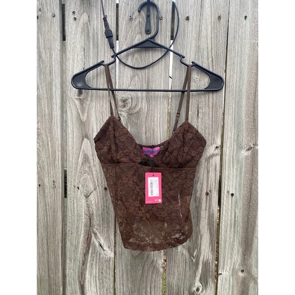 Edikted Brown Floral Lace Camisole Sheer V-Neck Cami Top S19878 Size Small NWT - Picture 3 of 5